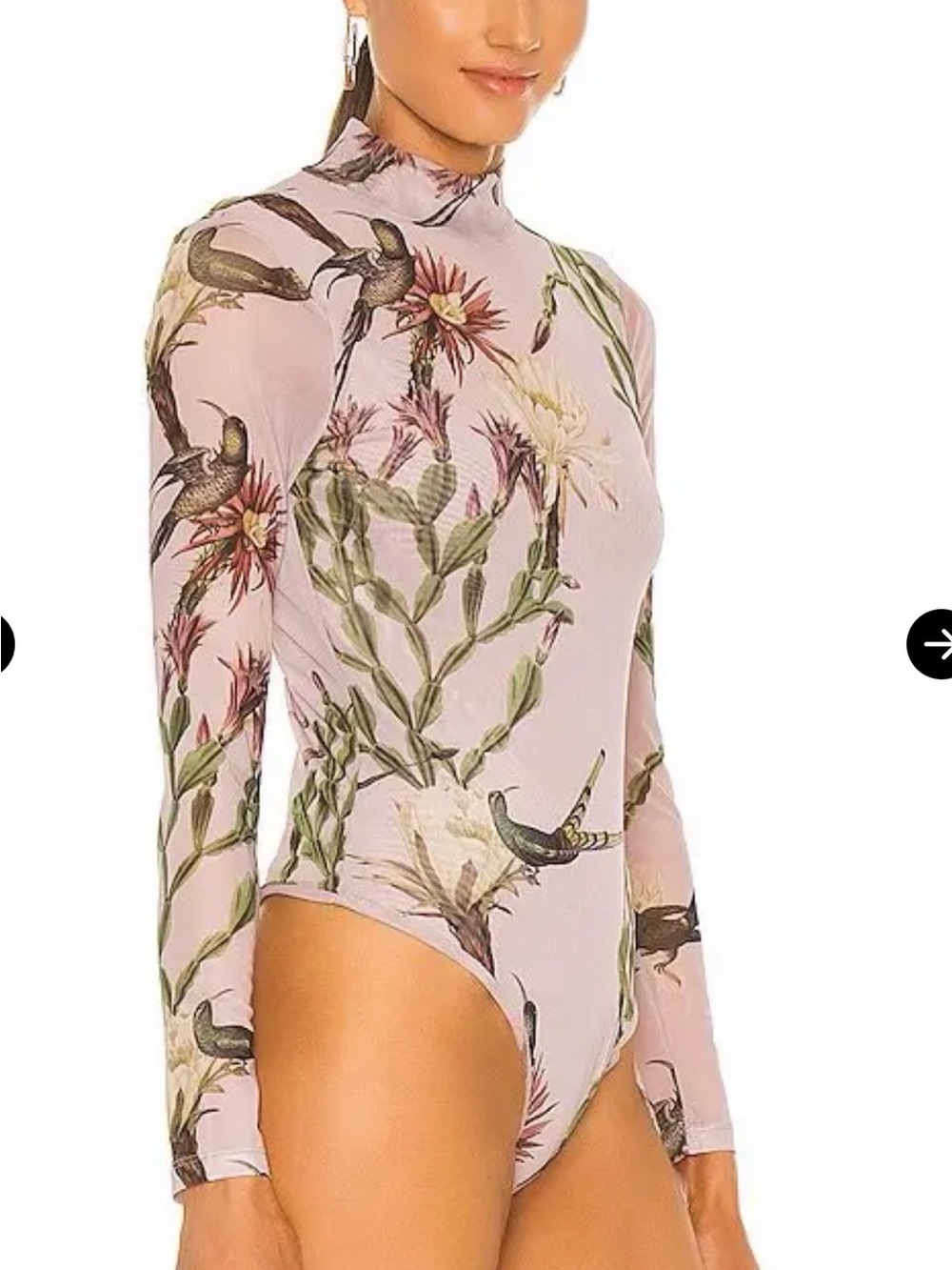 AllSaints Pink Sheer Floral & Bird Mock Neck Long Sleeve Bodysuit - Picture 5 of 14